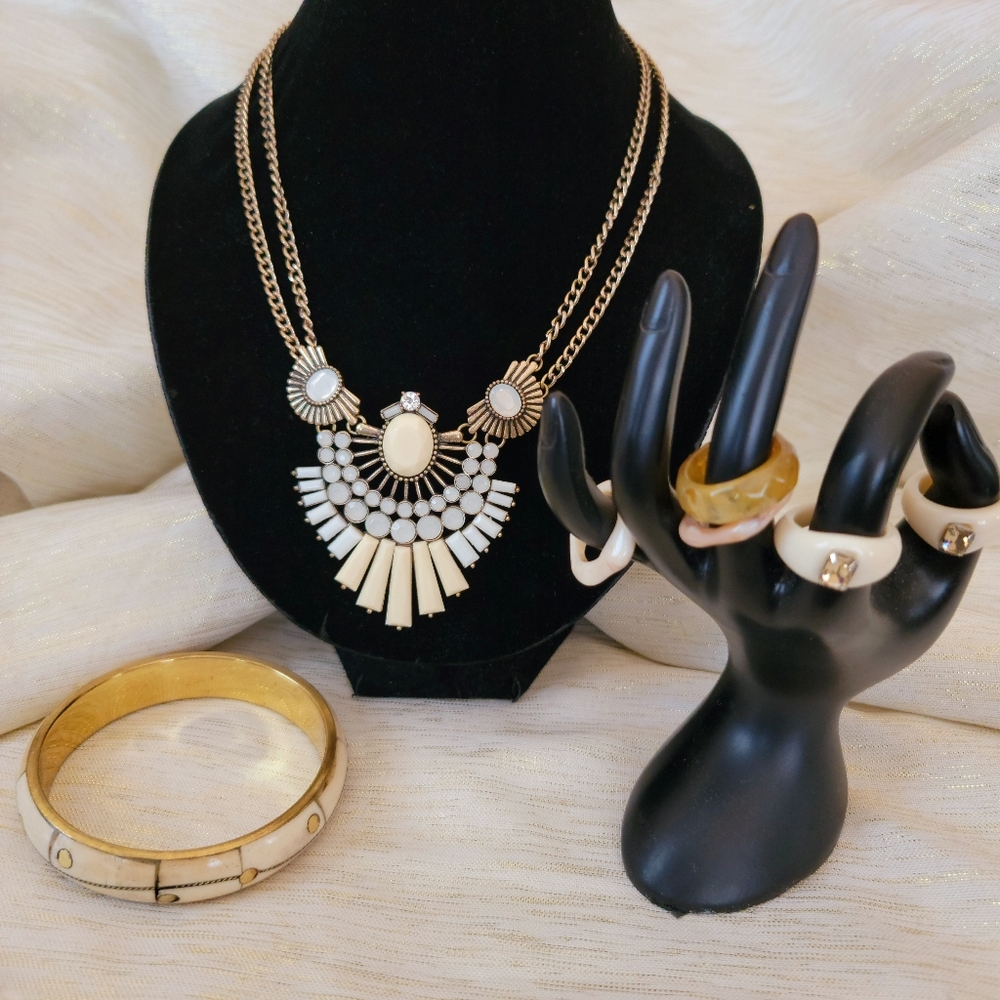 Necklace Aztec Gold Bone Color bracelet with rings